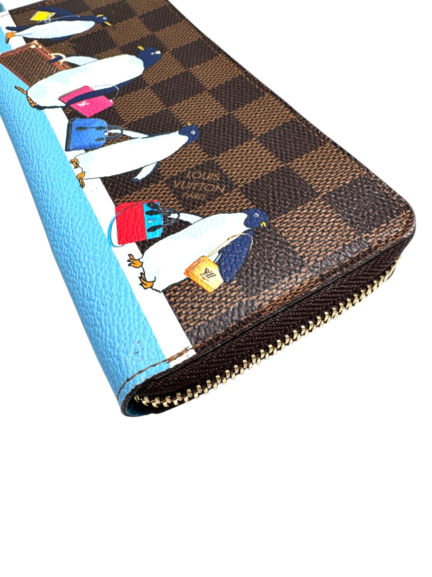 Pre-Owned Louis Vuitton Zippy Wallet in Damier Ebene Canvas with Penguin Animation