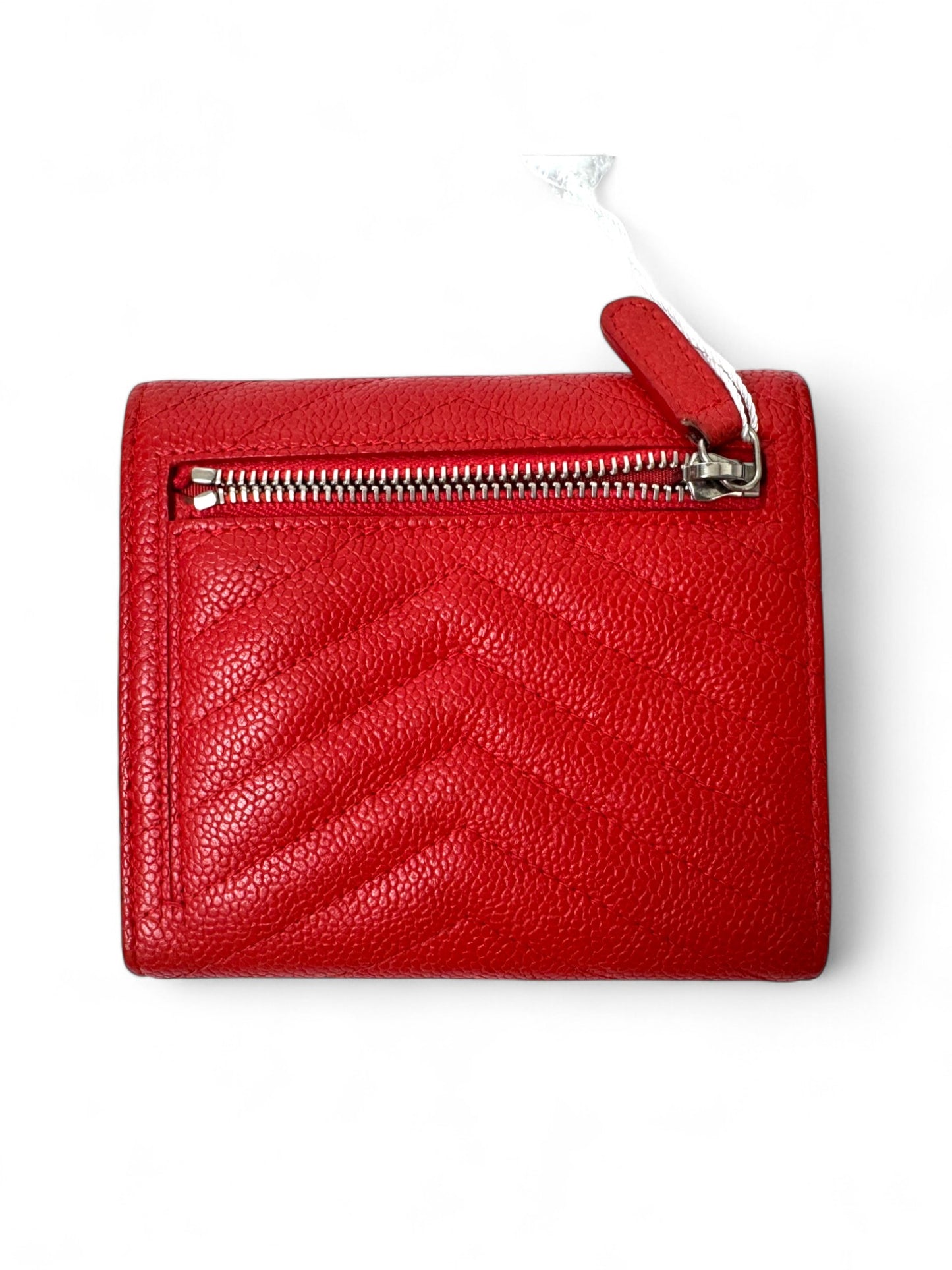 Pre-Owned Chanel Small Flap Wallet in Red Caviar Leather with Silver CC Logo