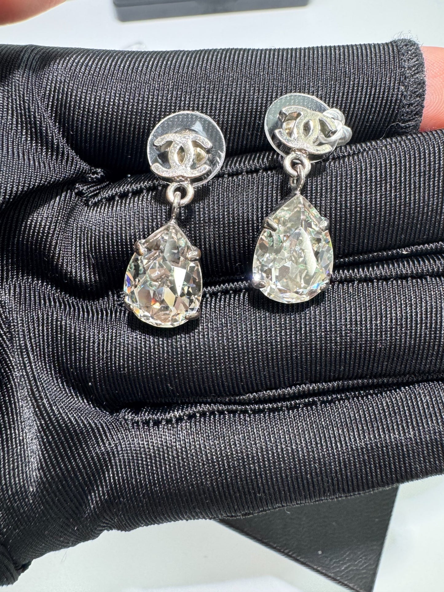 Pre-Owned Chanel CC Logo Drop Earrings with Crystal Teardrop