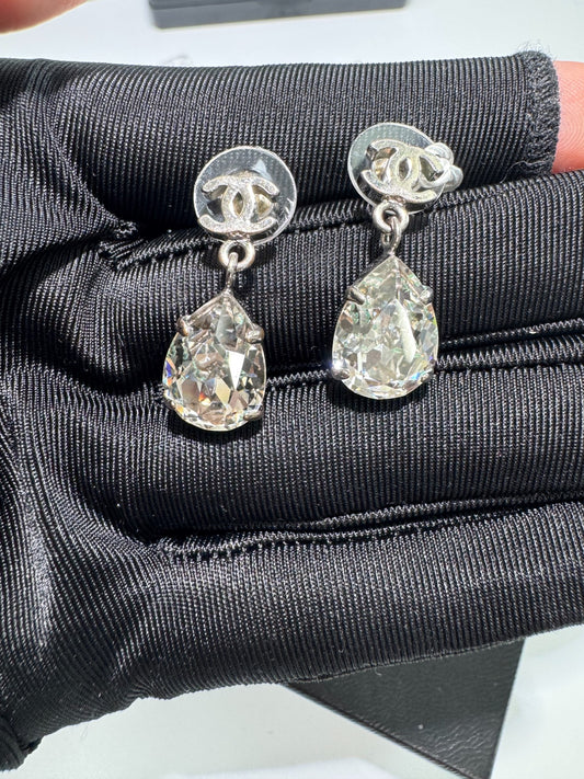 Pre-Owned Chanel CC Logo Drop Earrings with Crystal Teardrop