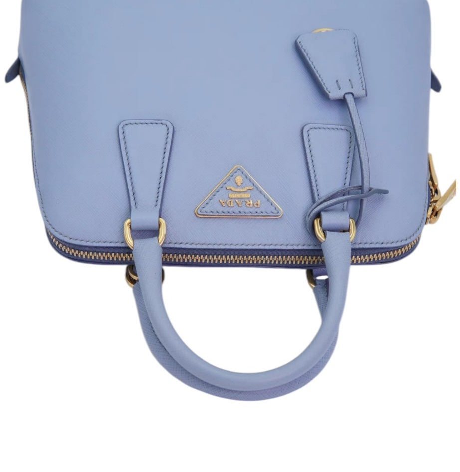 Pre-Owned Prada Saffiano Leather Dome Satchel in Light Blue with Strap