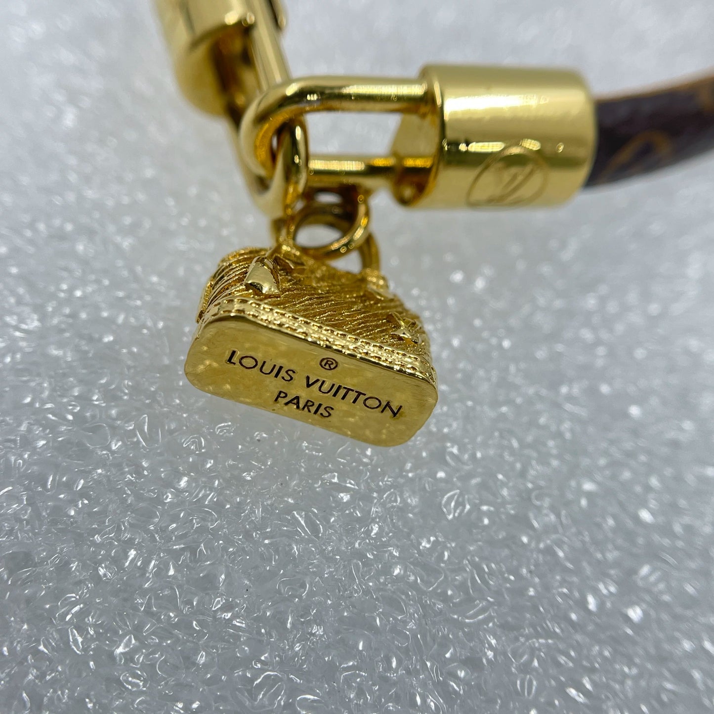 Pre-Owned Louis Vuitton Monogram Bracelet with Gold-Tone Lock Charm