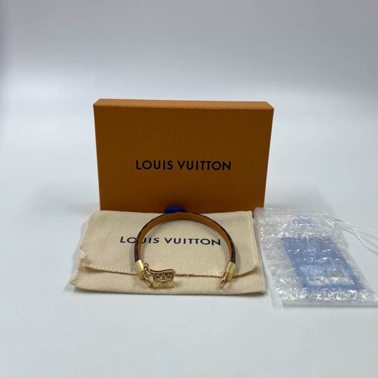 Pre-Owned Louis Vuitton Monogram Bracelet with Gold-Tone Padlock Charm