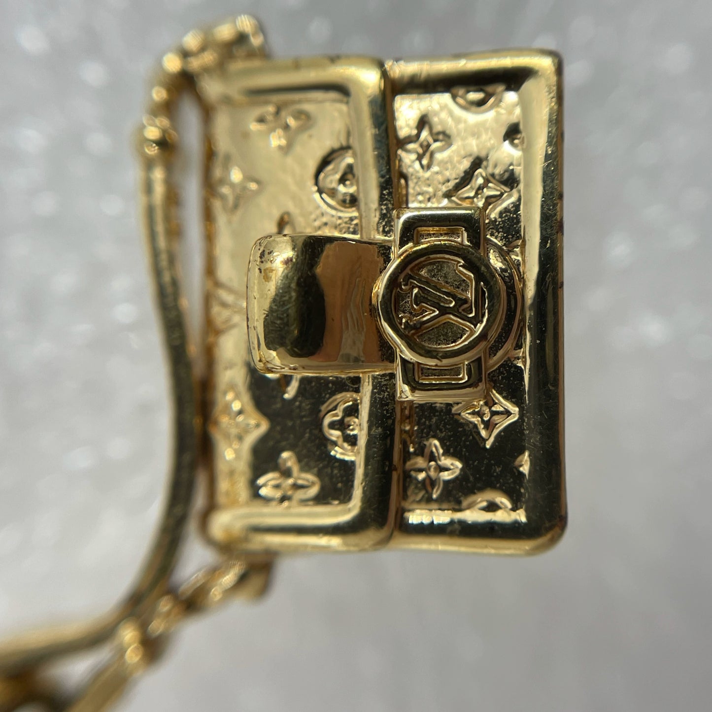 Pre-Owned Louis Vuitton Monogram Bracelet with Gold-Tone Padlock Charm