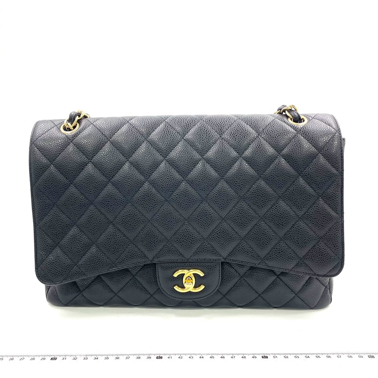 Pre-Owned Chanel Classic Double Flap Maxi Bag in Black Caviar Leather with Gold Hardware