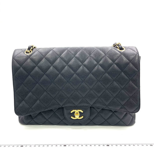 Pre-Owned Chanel Classic Double Flap Maxi Bag in Black Caviar Leather with Gold Hardware