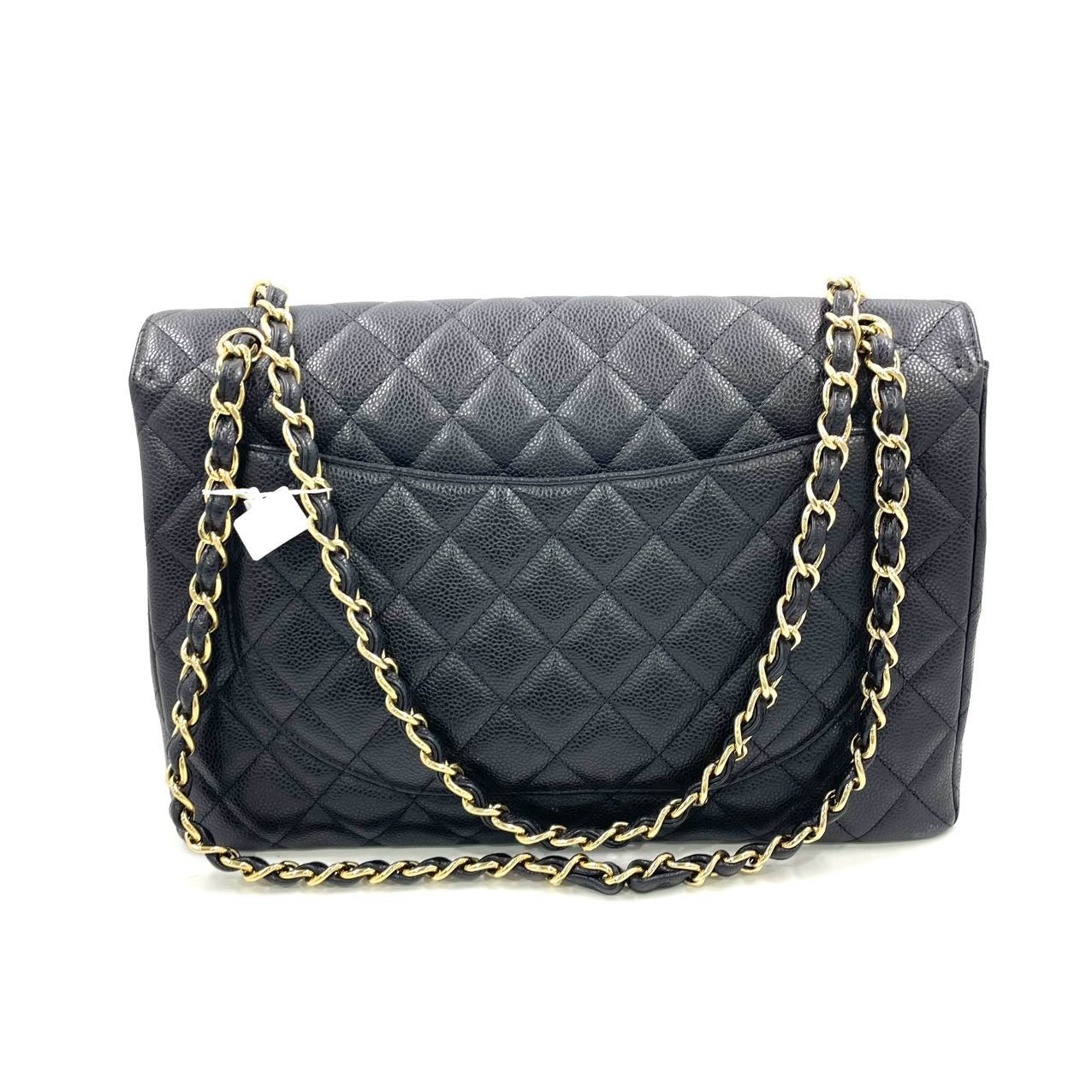 Pre-Owned Chanel Classic Double Flap Maxi Bag in Black Caviar Leather with Gold Hardware