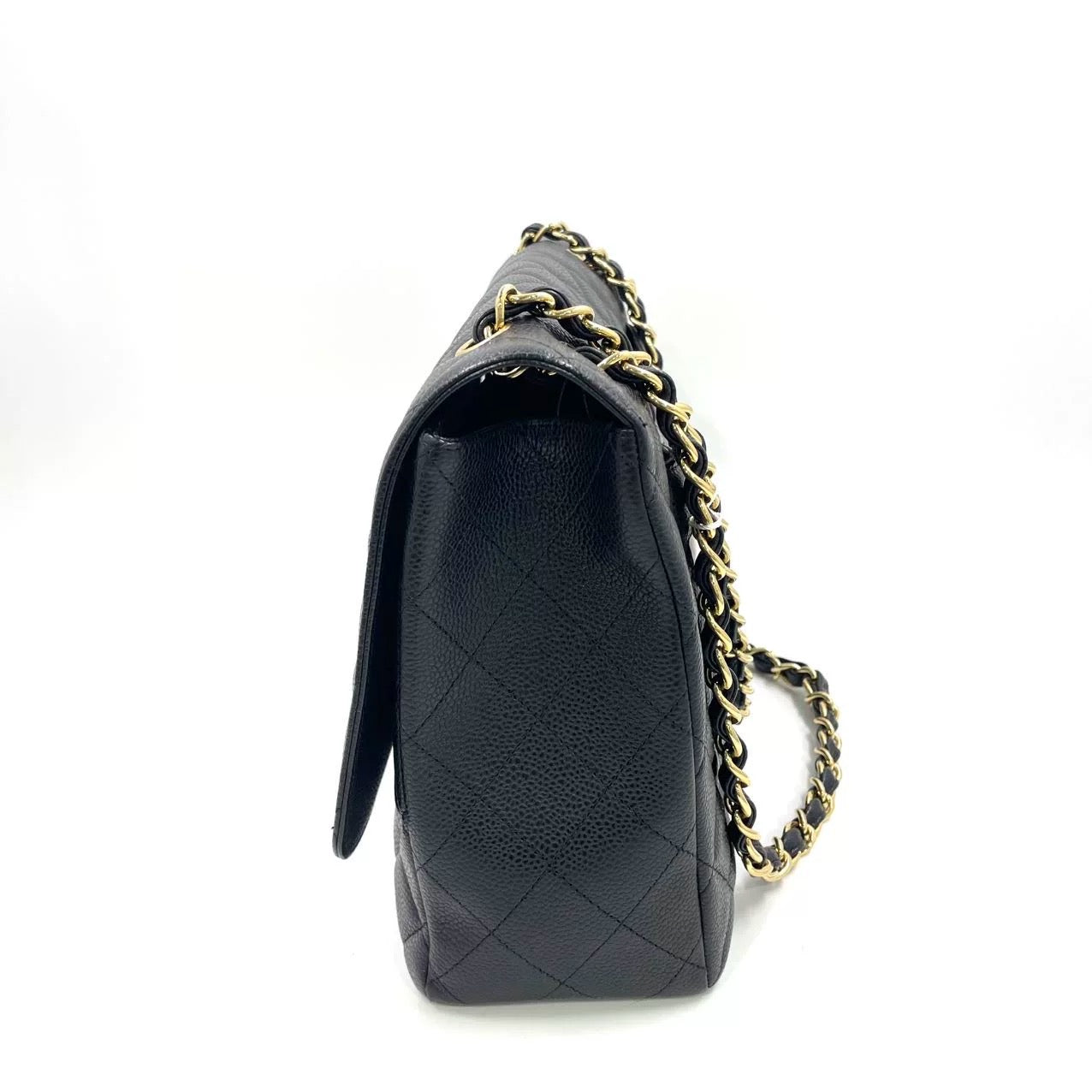 Pre-Owned Chanel Classic Double Flap Maxi Bag in Black Caviar Leather with Gold Hardware